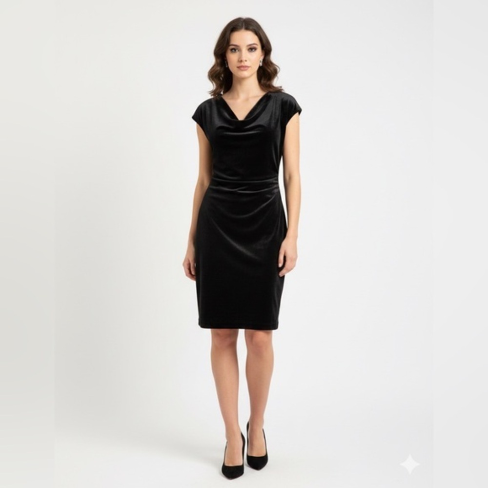 BCBG Maxazria Women’s XXS Black Velvet Short Sleeve Bodycon Dress 0 Goth